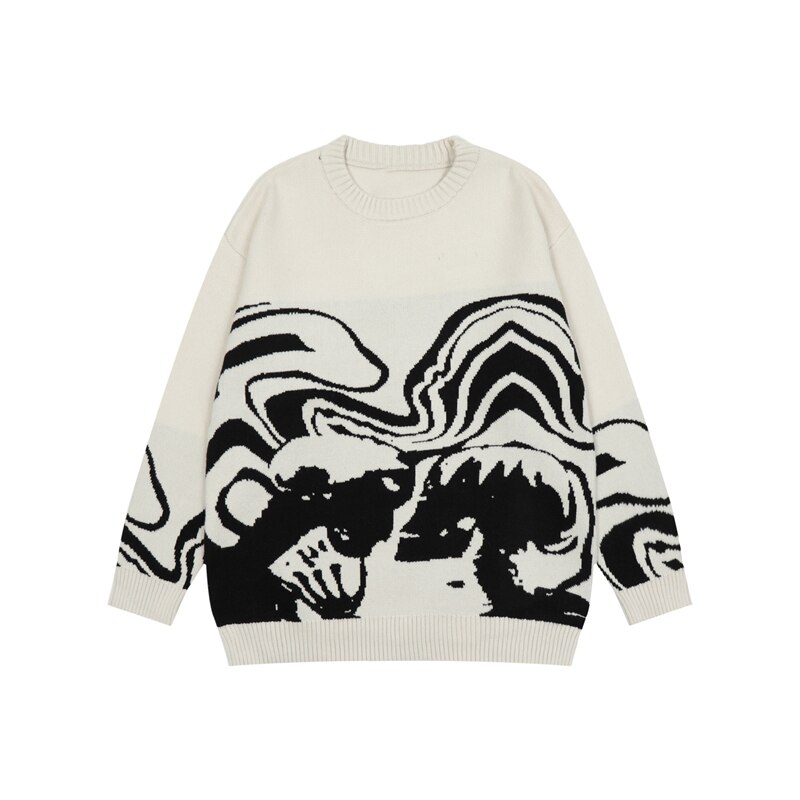 2023 New In Lovers Print Streetwear Retro Pullover Men&s Sweaters Round Neck Hip Hop Harajuku Knitted Spring Clothes Oversized